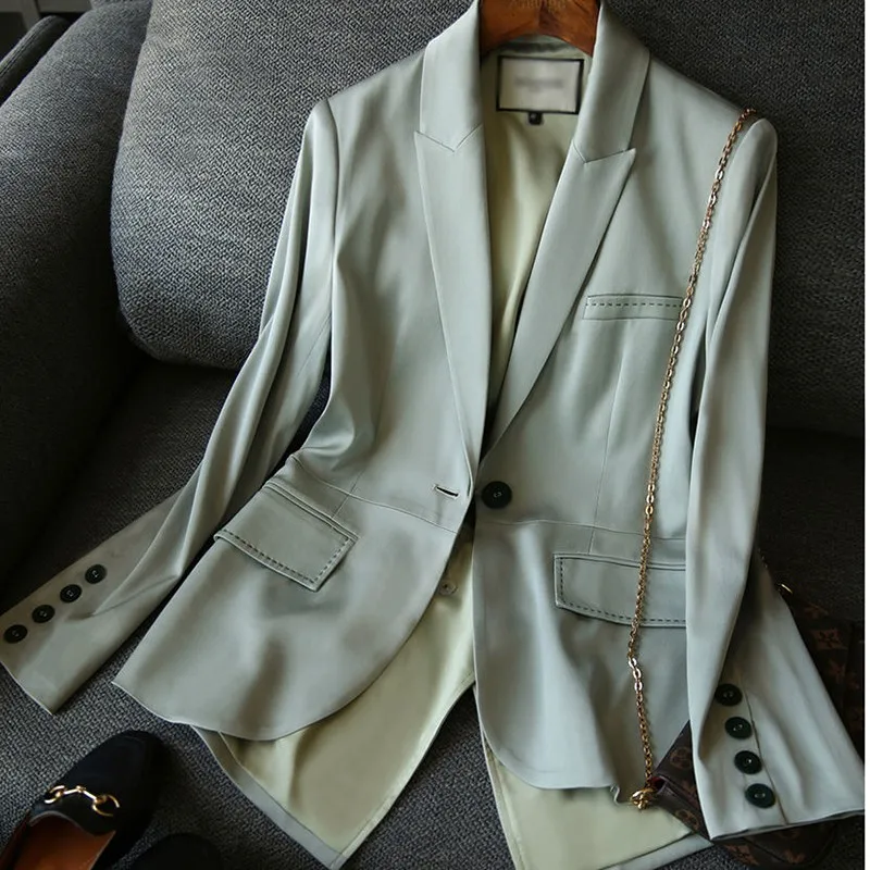 

Женский блейзер с длинным рукавом, элегантный пиджак в Корейском стиле с разрезом «Ласточкин хвост», Офисная верхняя одежда на осень