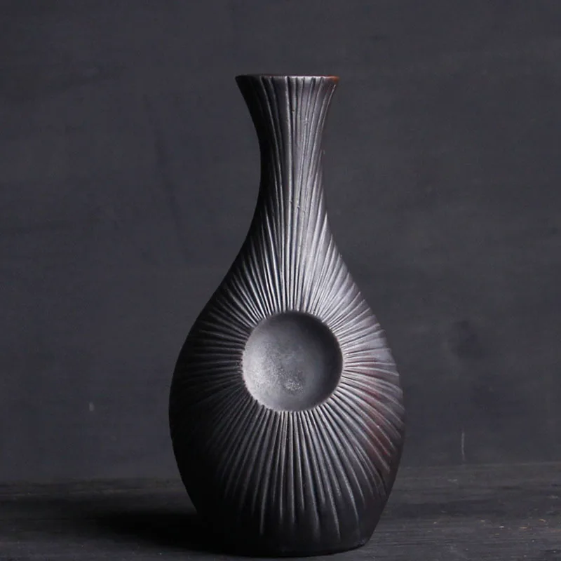 Sun Vase Ручной работы Керамика классического черного цвета простая ваза горшок для Выращивание растений без почвы сушенный цветочный ваза солнце и луна Настольный цветочный горшок в минималистском стиле - Цвет: Sun Vase