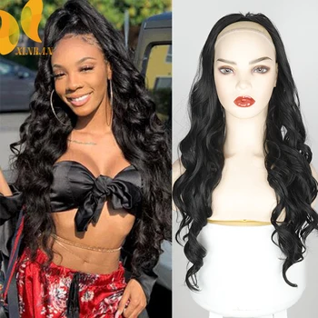 

XINRAN Body Wave Long Ponytail Extension Synthetic Drawstring Ponytail Clip in Hair Extensions for Women Black Blonde Red