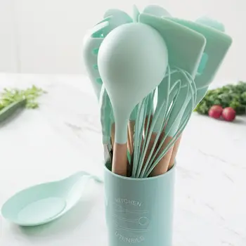 

1 Piece Silicone Head Wooden Handle Kitchenware Cooking Utensils Pasta Spoon Egg Beater Spatula Cookware Kitchen Tools