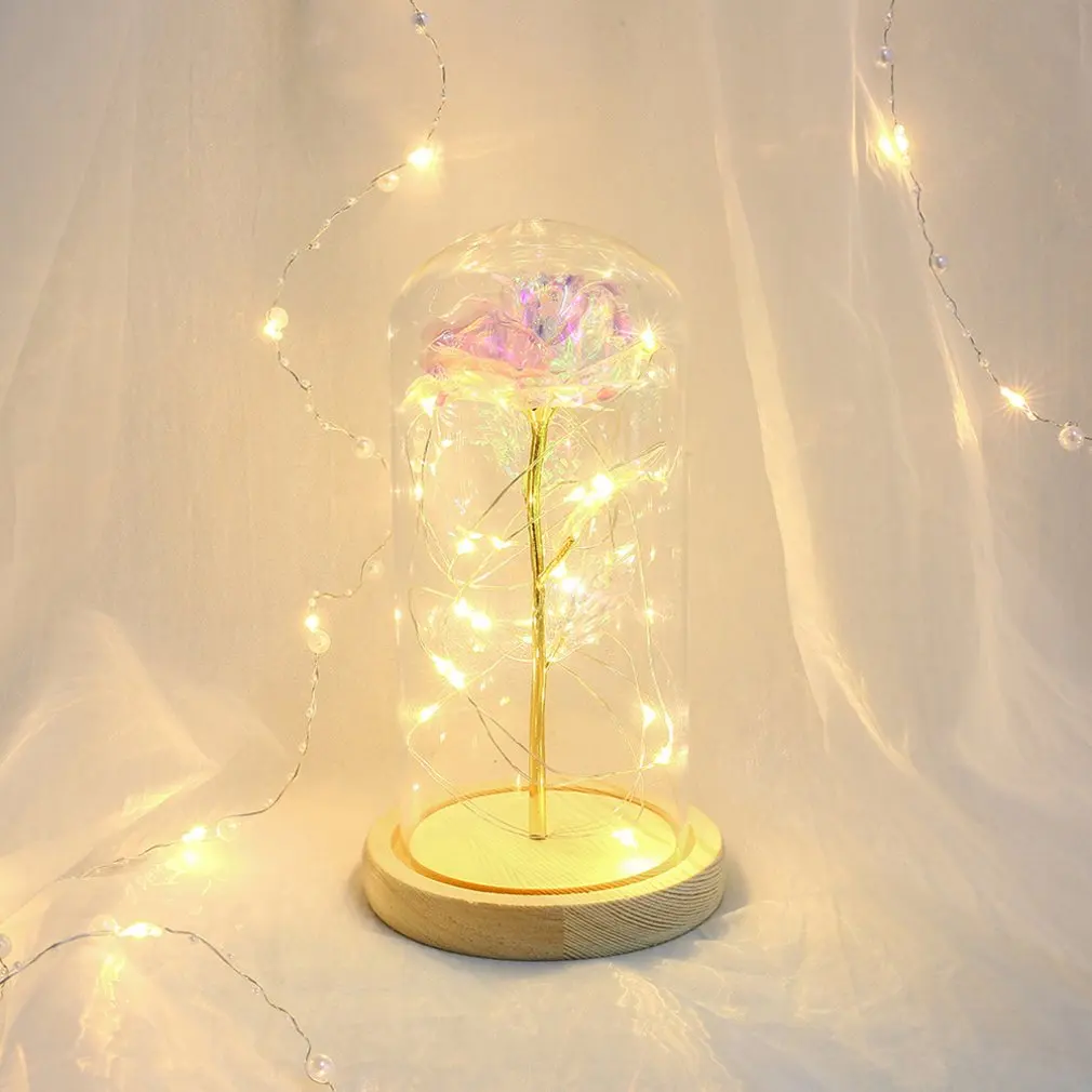 Rose Flower Light With Glass Cover Decoration Led Night Light Led Light Birthday Party Decoration Plastic Flower Drop Shipping