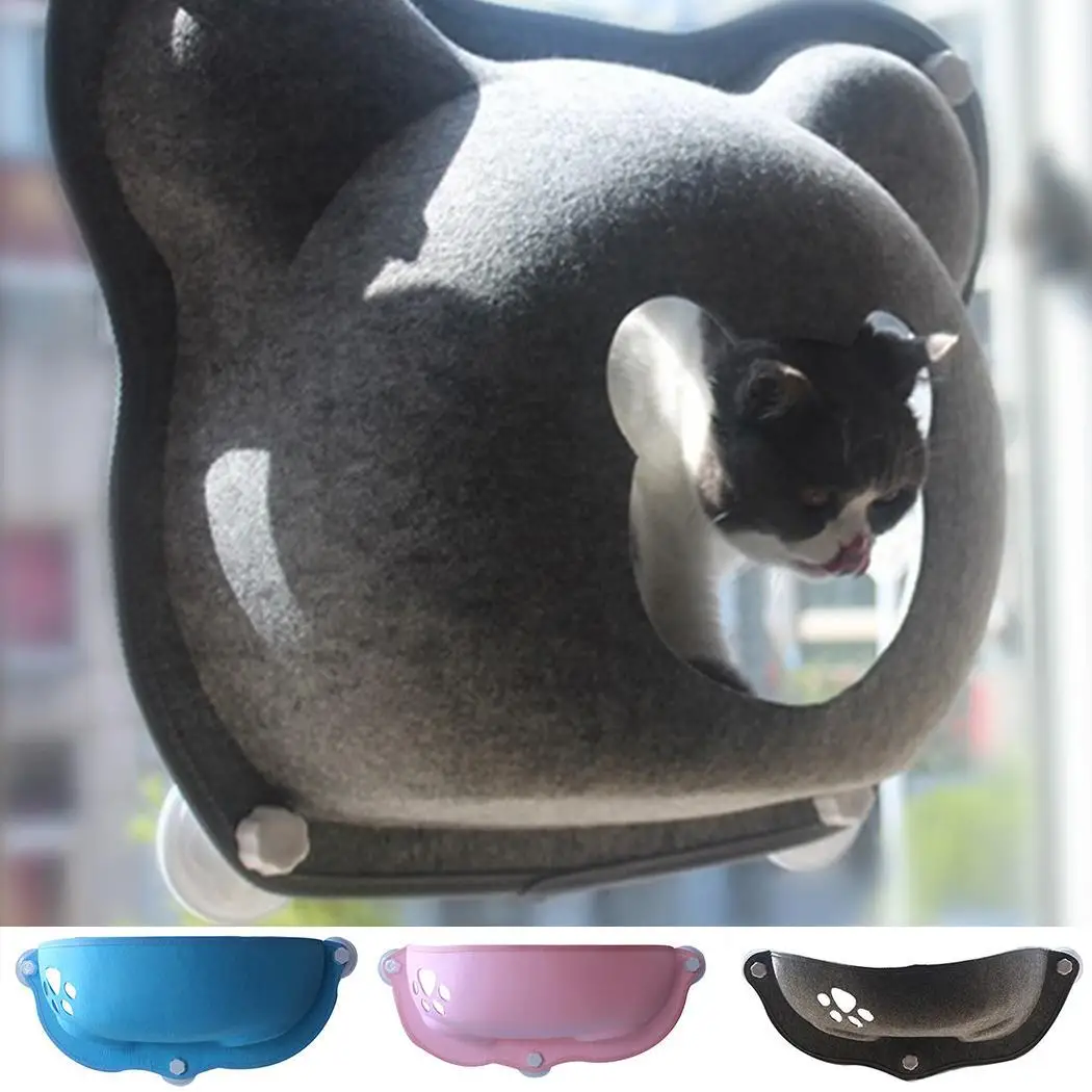 Cat Bed Hammock Sucker Window Glass Hanging Crescent Shape, Bear Shape Nest Felt Mat Pet Accessories 15KG