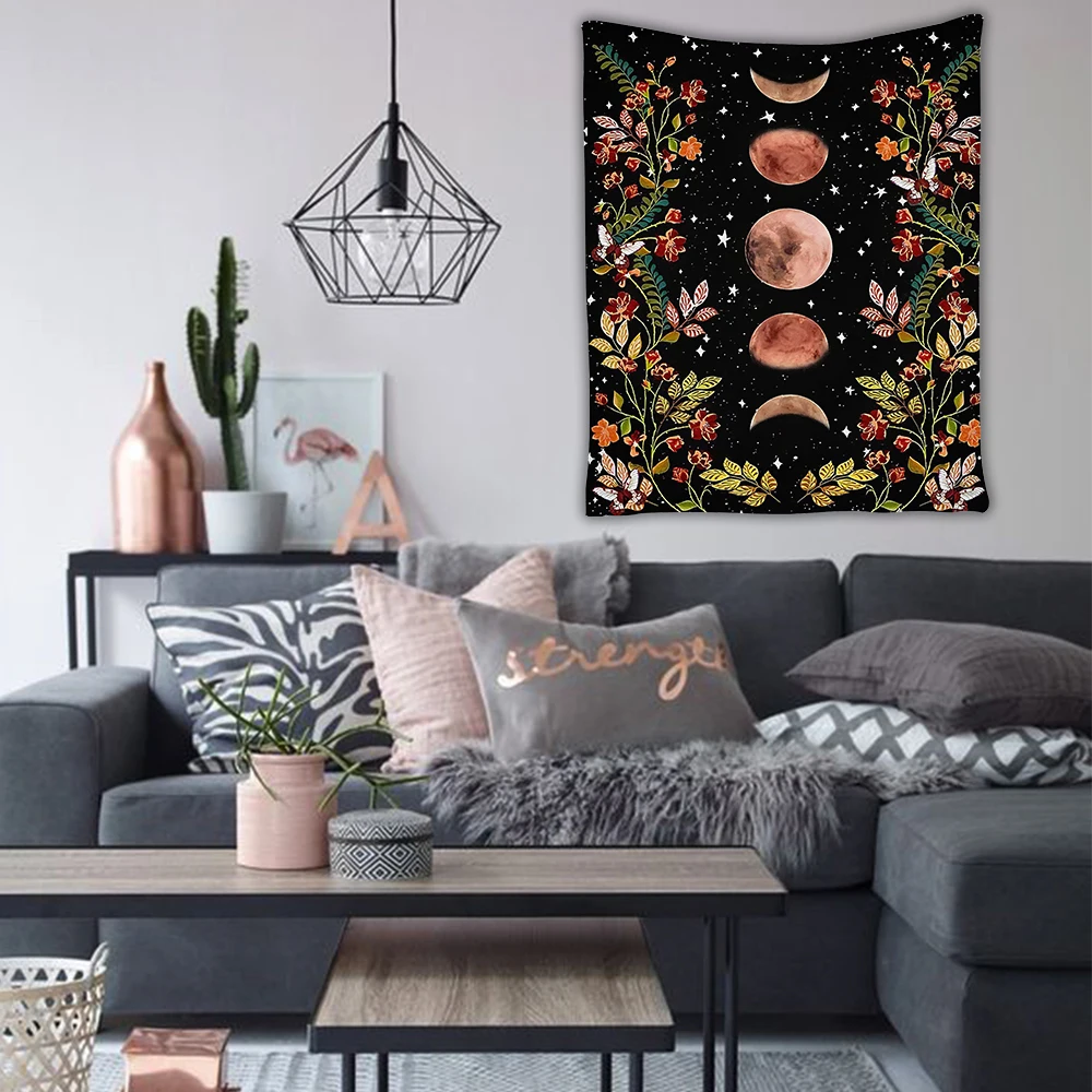 Психоделический гобелен Луна Звездное цветок настенный светильник детская