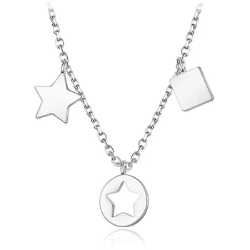 

Dorado 925 Sterling Silver Necklace Square Five-pointed Star Round Love Hollow Pendant Necklace Mujer Collier Colar