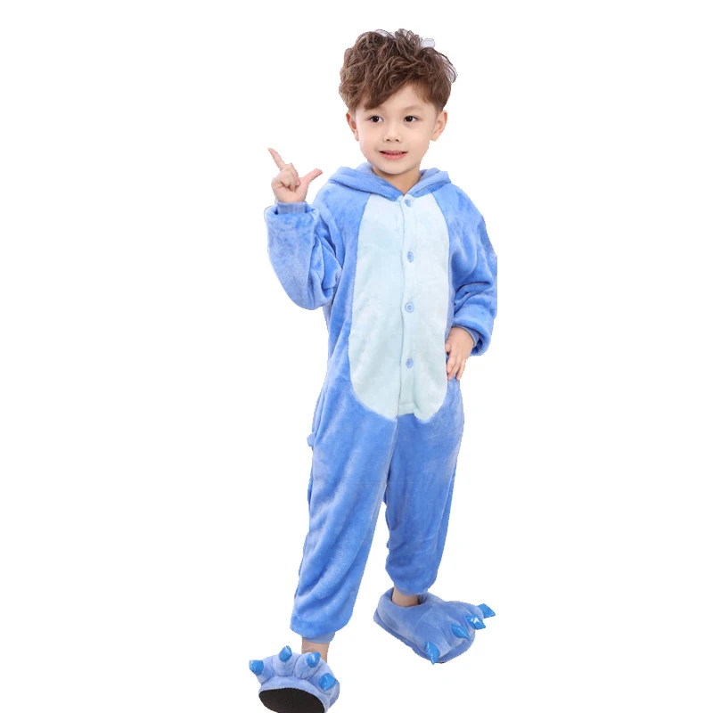 Blue stitch Kuguurumi/Детские пижамы для мальчиков и девочек; пижамы с единорогом; фланелевые детские пижамы; комплект одежды для сна с животными; зимние комбинезоны для детей 4-12 лет - Цвет: Blue stitch