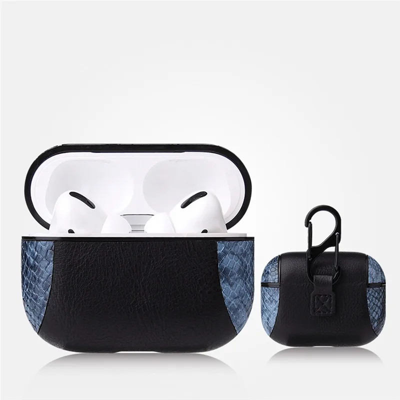 Blue Black Кожаный чехол для наушников для Airpods Pro чехол Модный чехол для Apple Air Pods Pro 3 Наушники Earpods крючок для наушников-вкладышей зарядная коробка - Цвет: Blue Black
