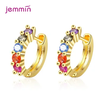 

Rainbow Colorful CZ Hoops Earrings for Women Fashion Real S925 Sterling Silver Pierced Earrings Cubic Zirconia Ear Jewelry Gifts