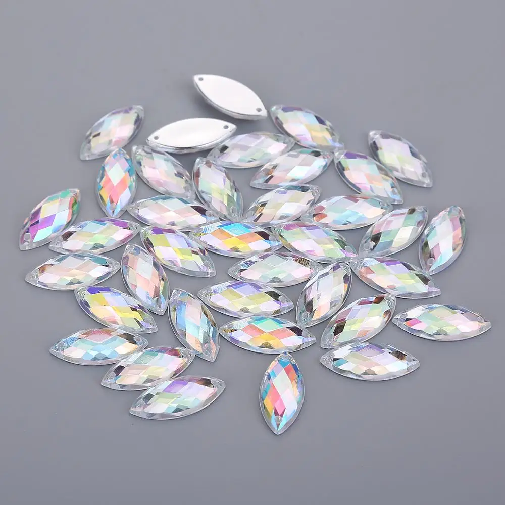 

TPSMOC 5*10mm,7*15mm, 9*20mm Colorful Acrylic crystal Stones 2 Holes sewing rhinestone Flatback beads diy bags wedding dress