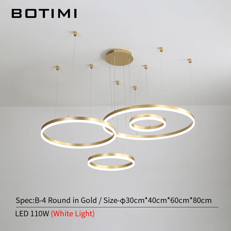 B-4-Gold-110W-WL BOTIMI Art DECO LED Chandelier With Golden Rings For Living Room Black Round Layers Hotel Foyer Chandeliers 220V White Lustres - Цвет абажура: B-4-Gold-110W-WL