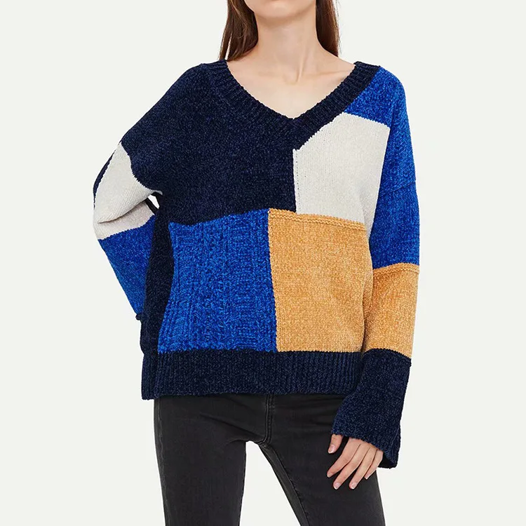 

Overplus of Goods Exported to Europe And US Women's 2019 Autumn And Winter New Products Two-color V-neck Chenille Loose-Fit Swea