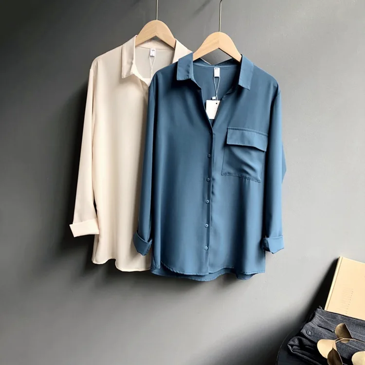 

2019 Women Chiffon Blouses Turn Down Collar Spring Womens Tops And Blouses Women Blue Shirts Blusas Roupa Feminina Clothes