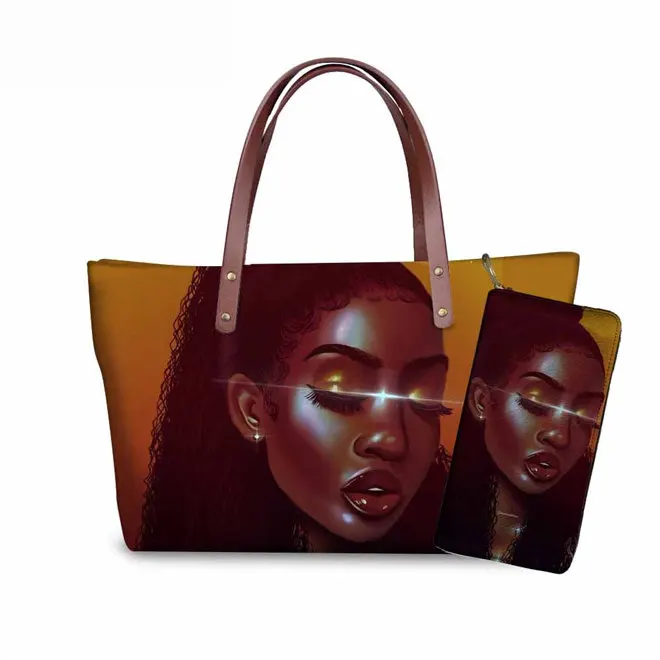 FORUDESIGNS/женские сумки для пляжа, черные, художественные, африканские, для девочек, с принтом, 2 шт., сумочки, набор, Дамский Роскошный кошелек и сумочка, Bolsa Feminina - Цвет: YQ4558ALZ21