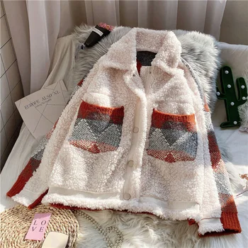 

fur coat for wintern women thicken warm lamb fur flare sleeved pockets turn-down collar lady outwear coat tops