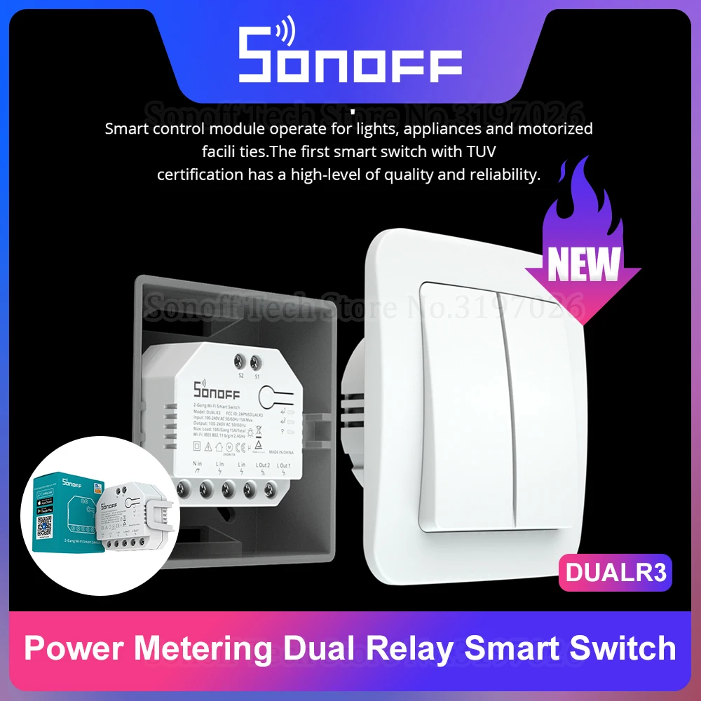 SONOFF-controlador inteligente ITEAD DUAL R3, Dual de módulo de relé 2 entradas, MINI interruptor inteligente de Control de potencia a través de eWeLink, Alexa y Google Home