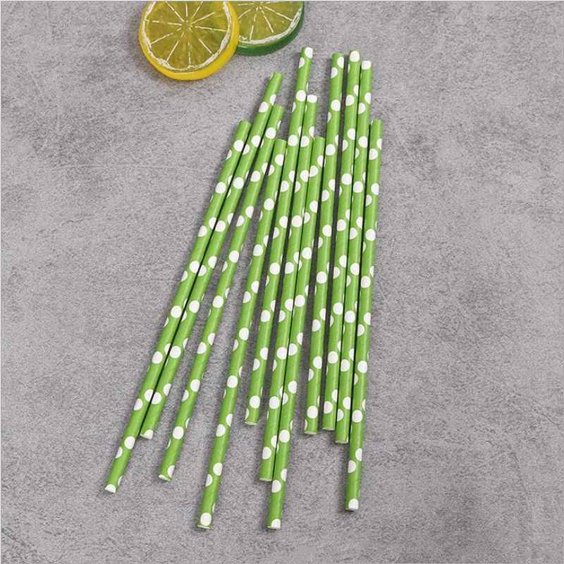 Green white dot 25 шт./лот, креативные экологические соломинки для свадебного десертного стола, декоративные соломинки, чай, напиток, сок, молоко, чай, одноразовые бумажные соломинки - Цвет: Green white dot
