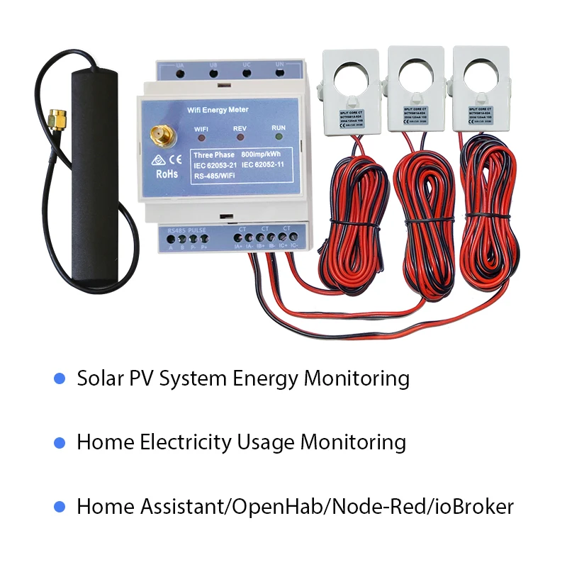 Bi-directional Three Phase WiFi Energy Meter250AHome-Assistant Solar monitoring  3 phase power meter split phase