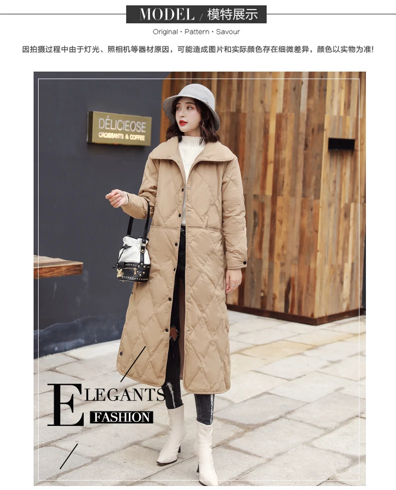 Long Sleeve Long Straight-Cut Pocket Winter White Duck down Convention Solid Color Polo Collar Simple Fashion down Jacket