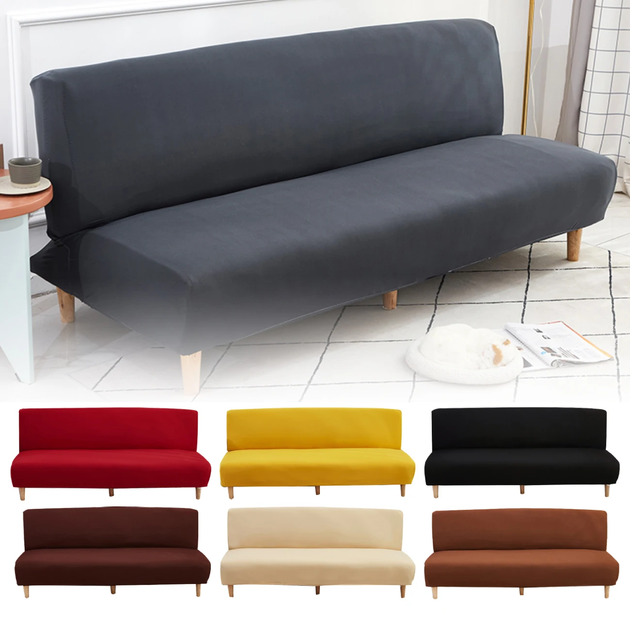 Ideal para sofá o sofacama,Color 1,1 Plazas GUOCU Funda de Sofá sin Brazos Elástica Protector de slipcover Funda elástica Plegable 120-155CM 