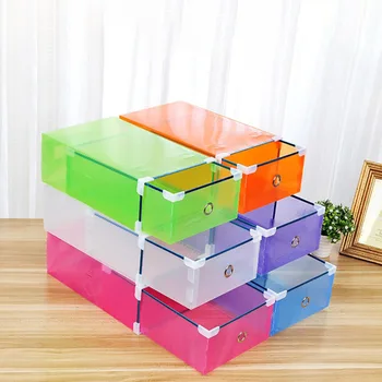

Shoe Box Closet Storage Organizer Transparent Plastic Stackable Shoe Boxes Case Storage Container Office Foldable Clear Drawer