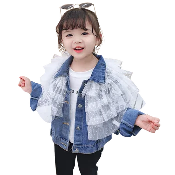 

Girls Denim Coat Jacekt Dot Pattern Baby Girl Coat Patchwork Children's Jackets Casual Style Winter Kids Clothes