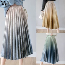 Womail, Женская юбка, градиентная юбка, плиссированная, элегантная длинная юбка, высокая талия, для школы, миди, юбка, металлик, много цветов, для осени, для танцев