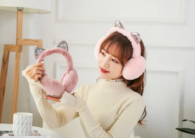 Женские наушники с ушками животных Kawaii, розовые, студенческие, корейский стиль, Ulzzang Harajuku, универсальные, для девушек, шикарные, теплые, мягкие, для женщин, на каждый день