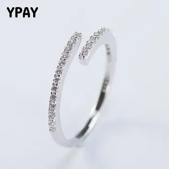 

YPAY Genuine 100% 925 Sterling Silver Geometric Sparking Zircon Finger Rings for Women Fine Jewelry Christmas Gifts YMR461