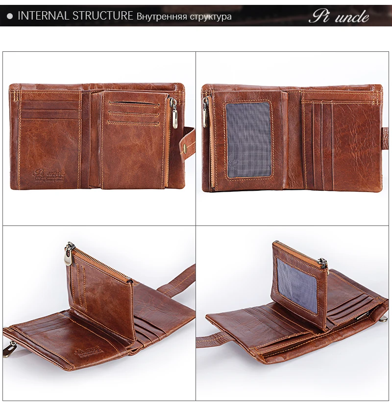 Piuncle Brand Mens Thin Leather Wallets For Money And Cards Male Purse Coin Pocket Zipper Rfid Protection Sleeve Sim Card New