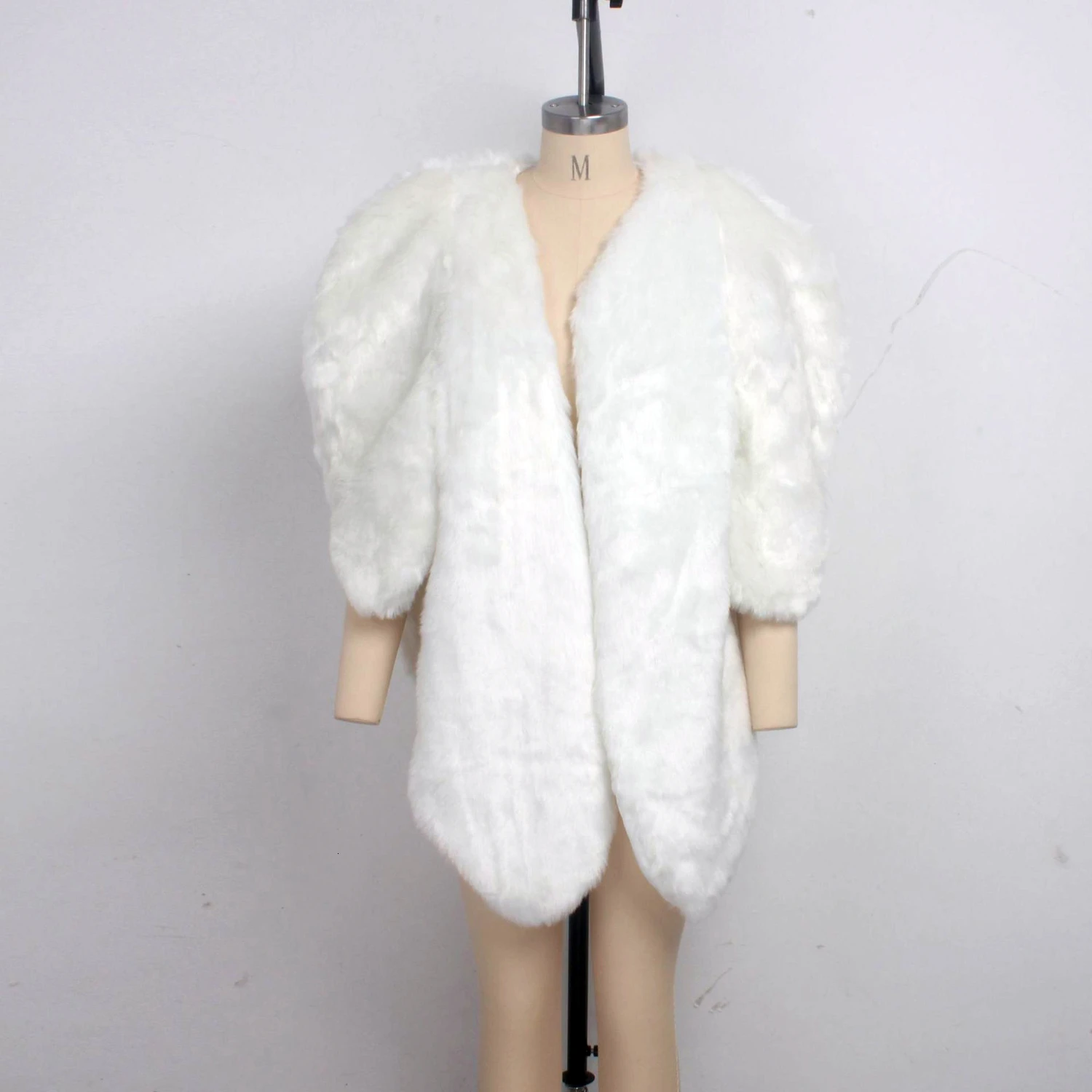 Осень зима теплый плащ пальто из искусственного меха три четверти рукав ассиметричный куртки женские топы красный фестиваль Роскошная верхняя одежда - Цвет: white
