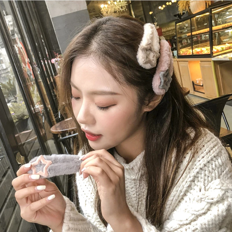 Корейские зимние мягкие плюшевые аксессуары для волос со звездами женские