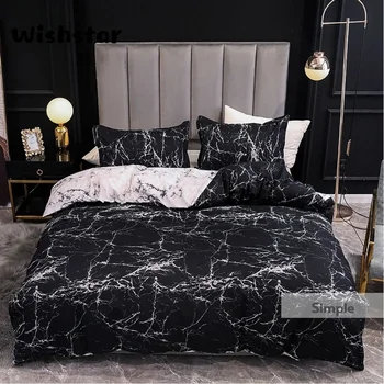 

Europe American Style Black Bed Linen Marble Pattern Bed Duvet Size Pillowcase Bedding Two Single Cover Queen Double Men With