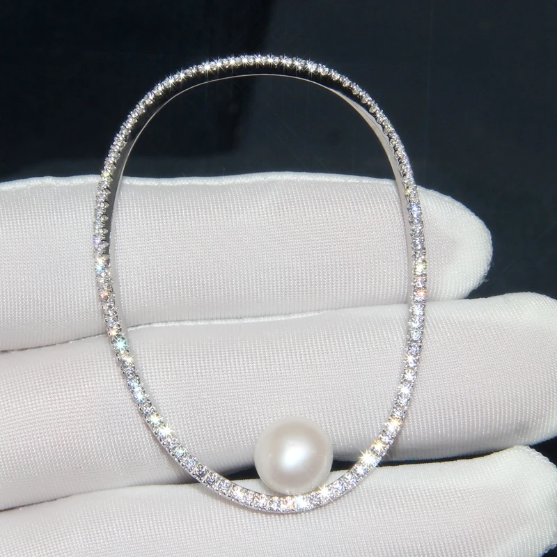 Женская серьга из серебра 925 пробы с крупным круглым жемчугом украшение фианита