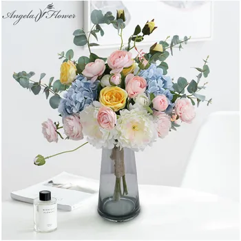 

DIY Handmade simulation flower bridal bouquet craft silk rose peony plants hybrid home table decor wedding flower materials gift
