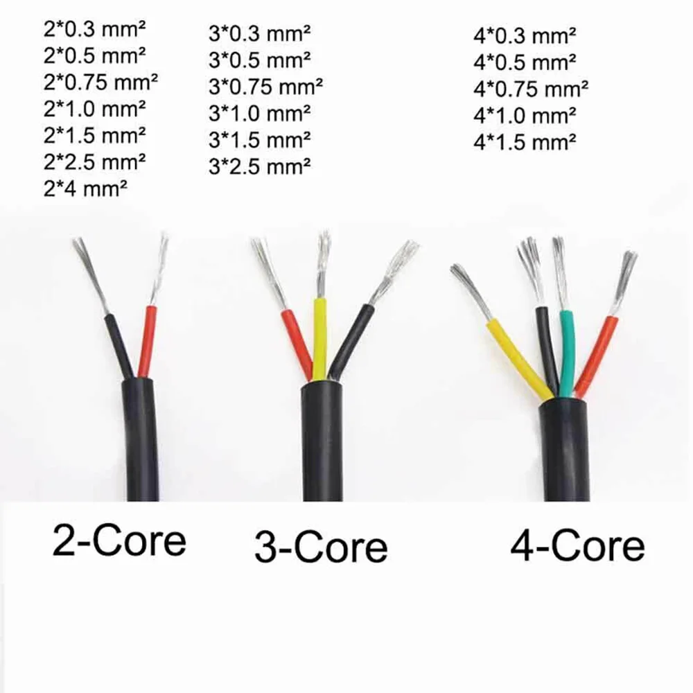 1 м 2 ядра силиконовый резиновый кабель Мягкая оболочка Черная высокотемпературная электронная сигнальная линия многожильный луженый медный провод