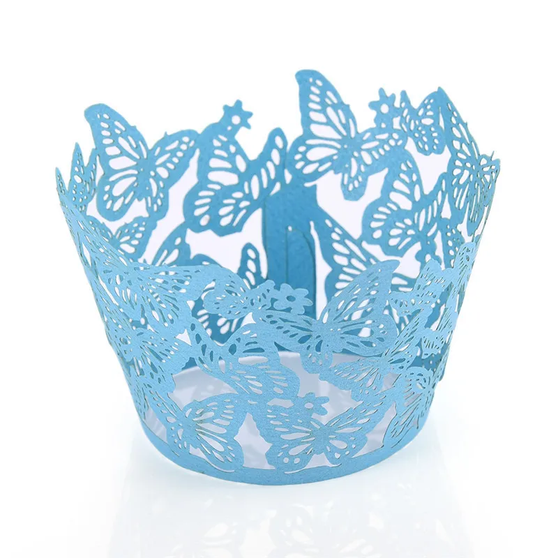 50Pcs/Lot Lovely Butterfly Paper Cups Lace Laser Cut Cupcake Paper Wrappers Wedding Baking Cup Cake Liners Round DIY Baking