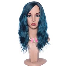 Натуральные волнистые парики 16 дюймов Смешанные синие женские парики Кудрявые Волнистые волосы синтетический парик костюм косплей парик Термостойкое волокно