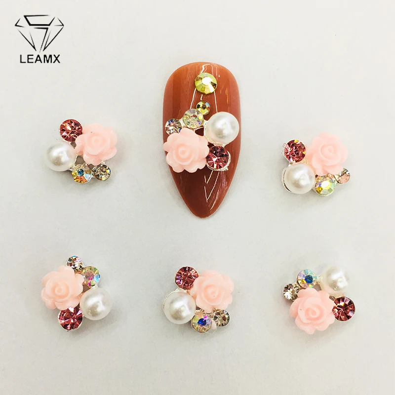 LEAMX 10 шт., японские Цветочные Стразы из смолы, жемчужные украшения для ногтей, 3D металлические подвески для ногтей, УФ-гель для девочек, маникюрные инструменты L537 - Цвет: 6