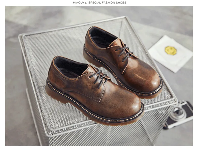 Vintage Women Flat Oxfords Shoes British Soft Leather Student Platform Brogues Shoes Flat College Lace Up Oxford Shoes For Woman (3)