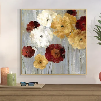 

Abstract Red Flowers Hand Painted Oil Painting On Canvas Abstract Wall Art White Flower Painting Art For Modern Home Decor