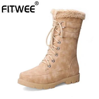 

FITWEE 4 Color 2020 Winter Warm Mid Calf Boots Round Toe Flats Comfortable Short Boots Daily Fashion Shoes Women Size 34-43