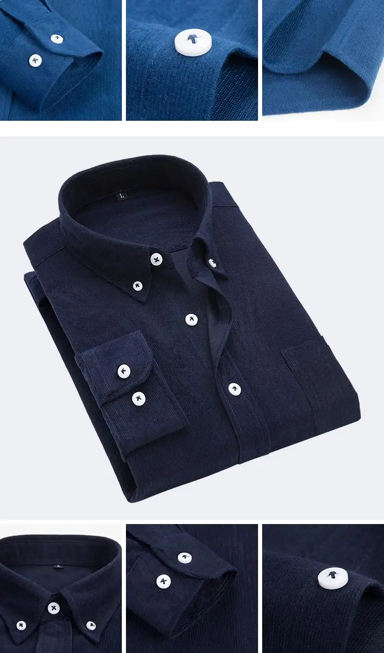 Новые мужские однотонные вельветовые рубашки с длинными рукавами и карманом на левой груди, высококачественные мужские повседневные свитеры с пуговицами