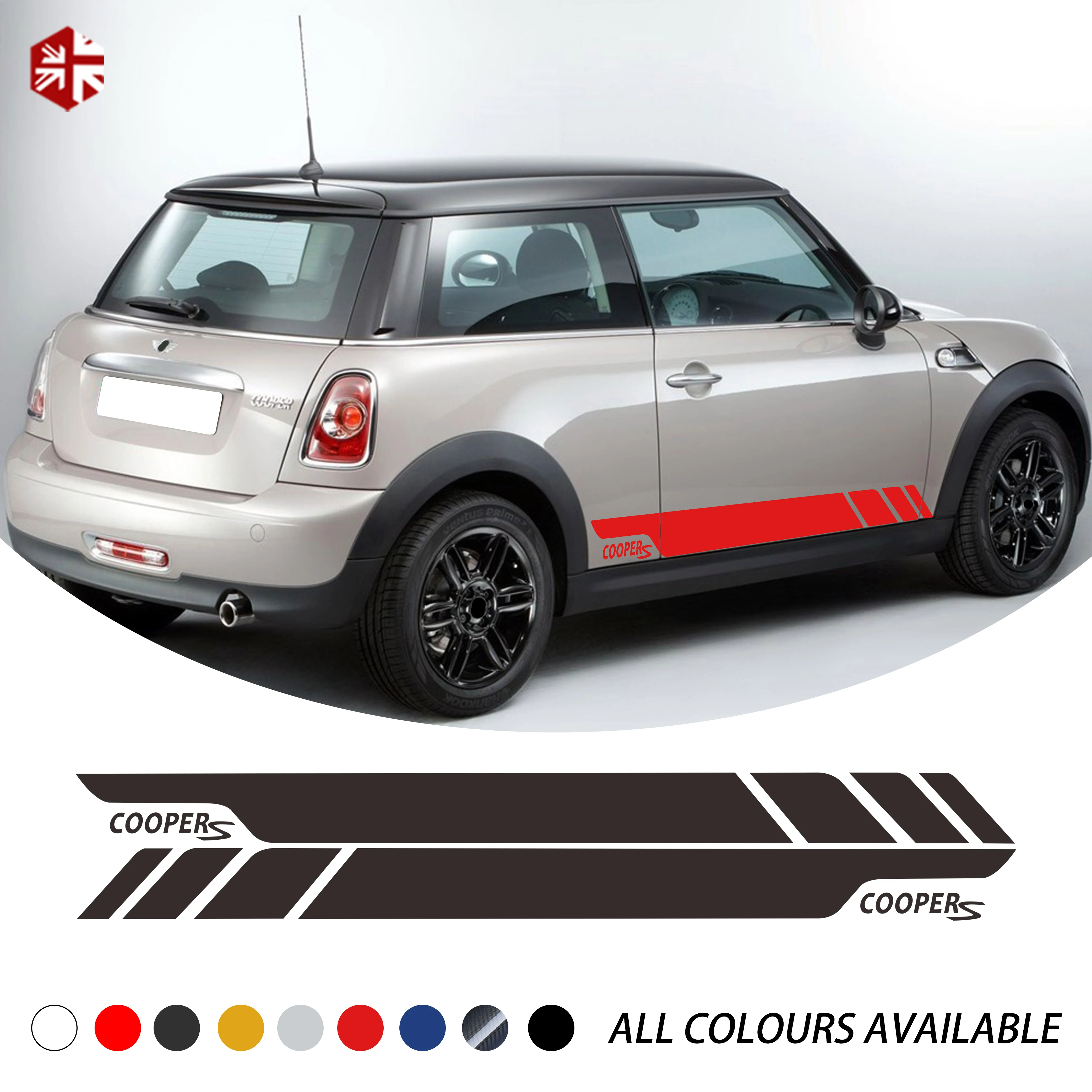 2 Pcs Car Styling Cooper S Graphics Vinyl Decal Racing Door Side Stripes Sticker For MINI Cooper S R56 One JCW  Accessories