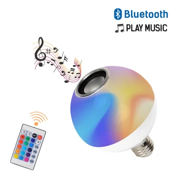 

RGB Bluetooth Speaker Smart E27 LED Bulb Light AC110-265V Music Playing Dimmable Wireless Led Lamp with 24 Keys Remote Control