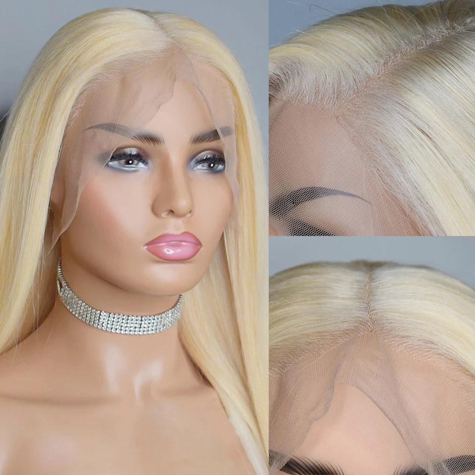 13*4 Омбре#613 блонд парик фронта шнурка человеческих волос парики бразильские Remy прямые волосы прозрачный парик шнурка чистый блонд