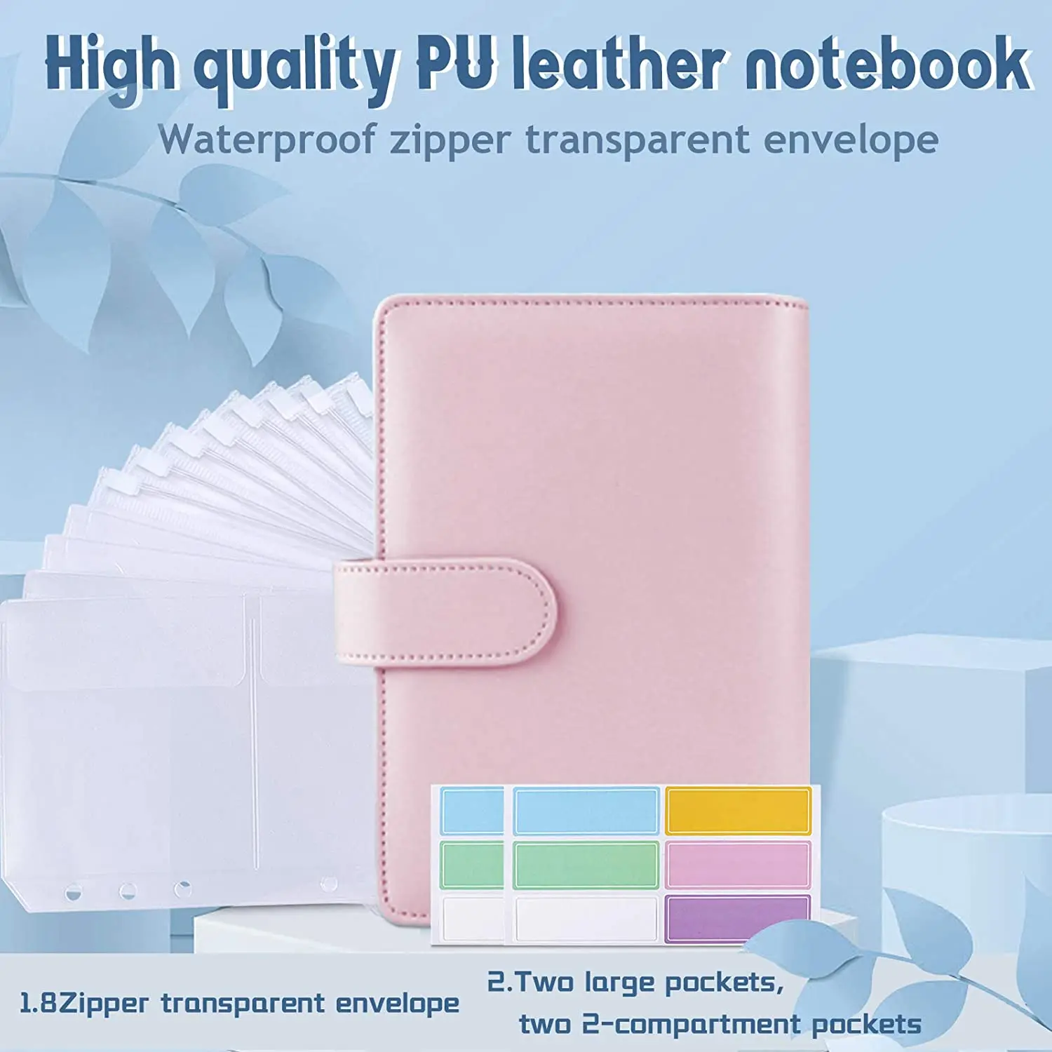 15 Pieces Binder Budget Planner Cash Envelope Binder with Budget Envelopes A6 Binder Pockets Cash Envelope Wallet for Budgeting