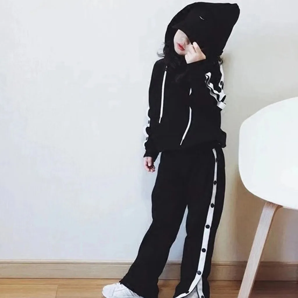 Модные однотонные топы в полоску с капюшоном и длинными рукавами для маленьких мальчиков и девочек+ штаны; комплекты одежды; L1202