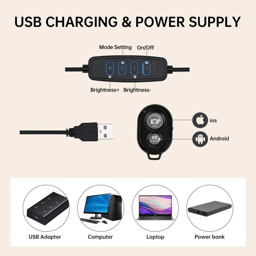 Mini LED Ring Light with USB Plug - Dimmable Desktop Photography and Video Lighting