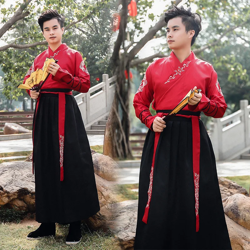 Men Women Ancient Chinese Costumes Hanfu Dress Festival Stage Performance Folk Dance Dress Embroidery Traditional Fairy Cosplay