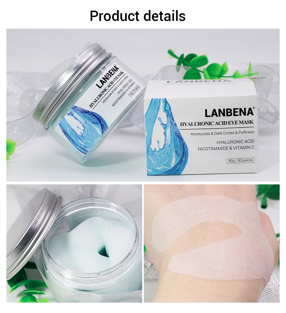 LANBENA, маска для глаз с гиалуроновой кислотой, повязка на глаза, Уход за глазами, уменьшает темные круги, мешки, линии вокруг глаз, Нестареющая, подтягивающая, укрепляющая, для ухода за кожей, 50 шт