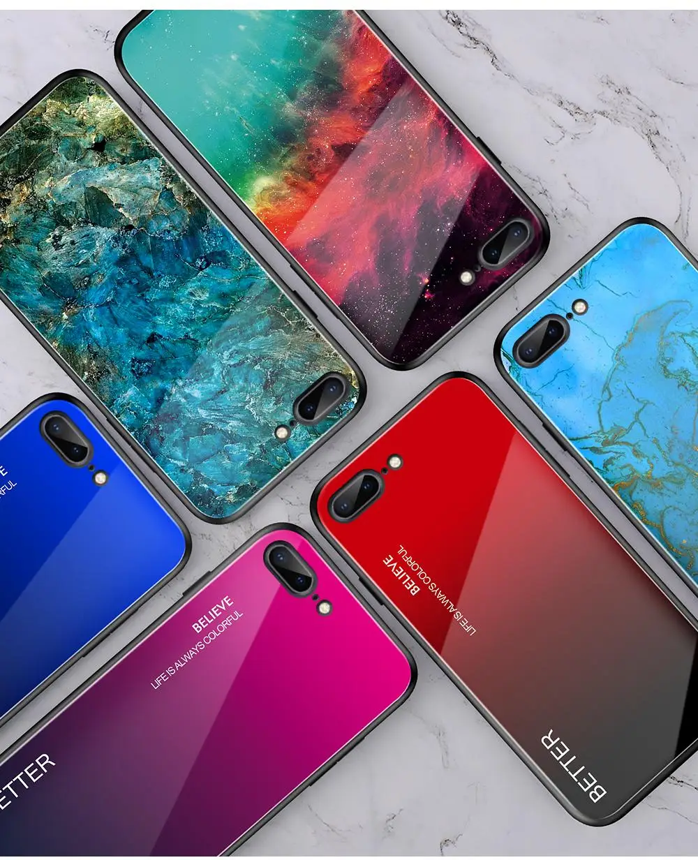 Чехол из закаленного стекла для iPhone 8 7 Plus 6 6S Plus, чехол с мягким краем для iPhone XS Max XR X Starry Sky Painted Coque